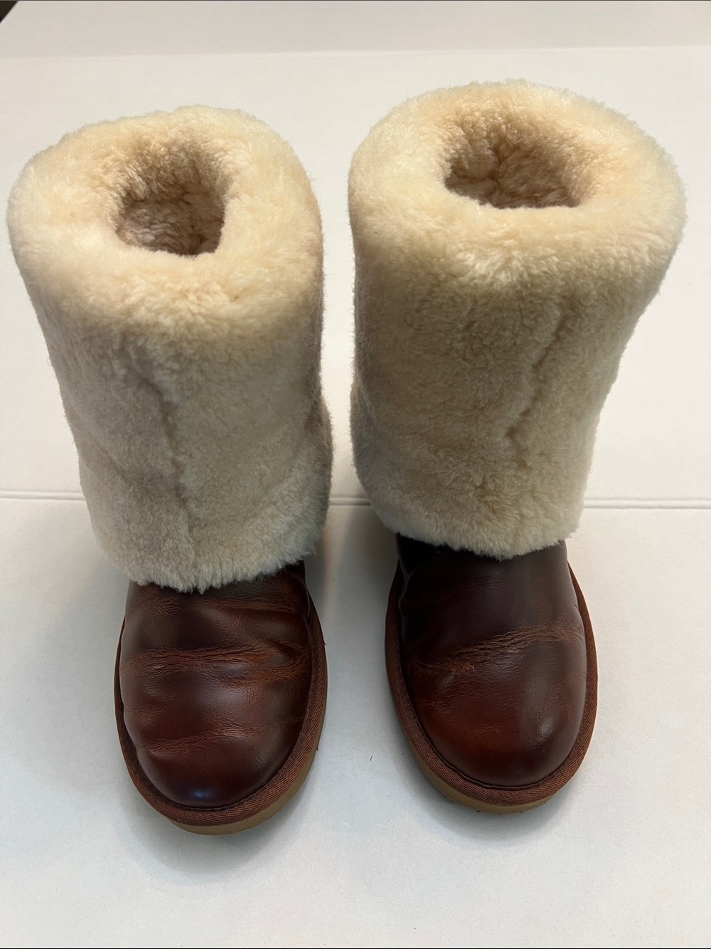 UGG PATTEN CHESTNUT SUEDE FOLDOVER SHEARLING CUFF LEATHER BOOTS WOMENS 7